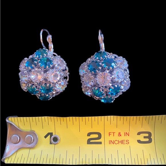 Italian Swarovski Blue Zircon Crystal Earrings Made in Florence Italy - Picture 4 of 4